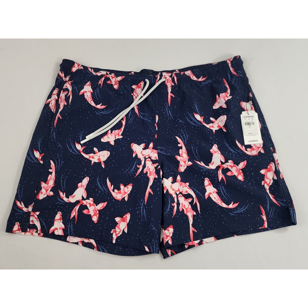 Express Swim Trunks Mens XL Navy Koi Fish Hybrid Swim Shorts 31660631 NEW